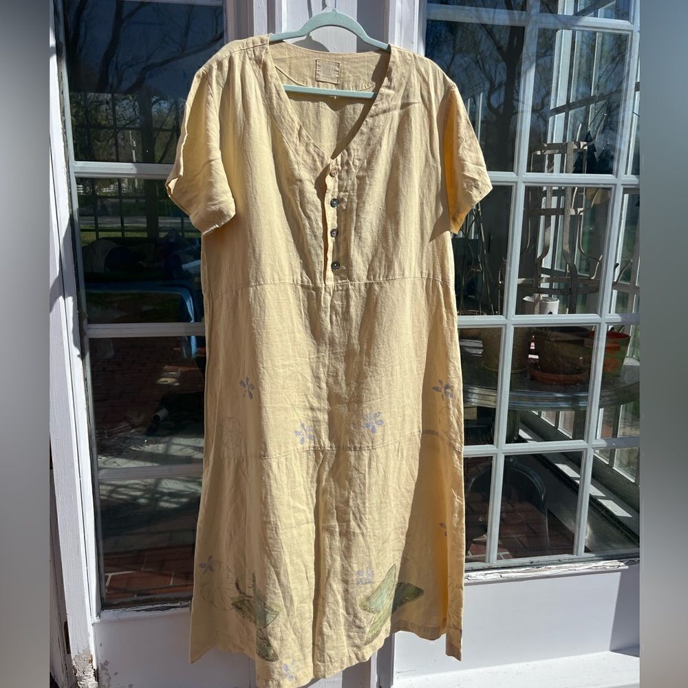 Blue Fish Hand Painted Linen Dress - Picture 2 of 14